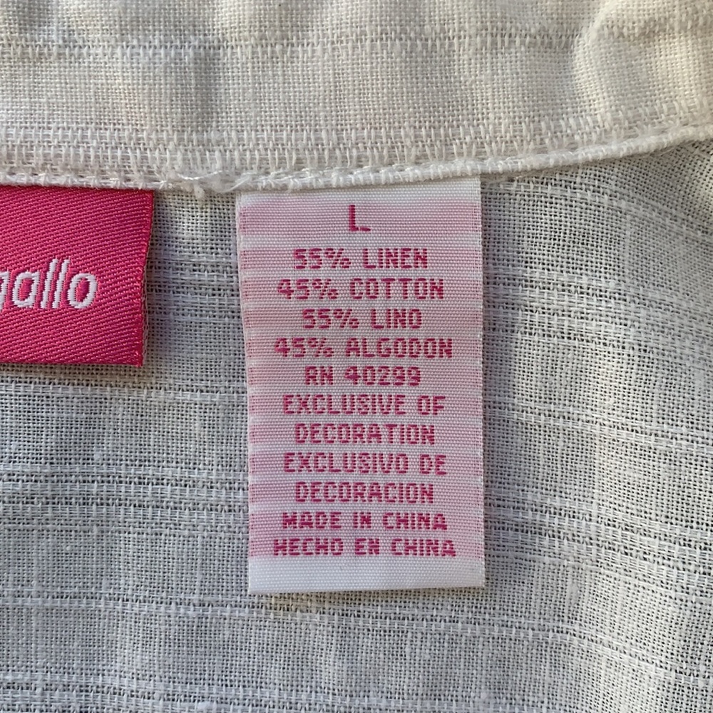 Pappagallo Embroidered White Linen Blend 3/4 Sleeve Blouse EUC Like New - Picture 5 of 9